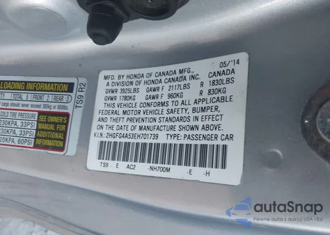 2014 Honda Civic Si z USA, uszkodzony, nr VIN 2HGFG4A53EH701739